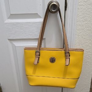 Sunny Yellow and Tan Structured Tote Bag